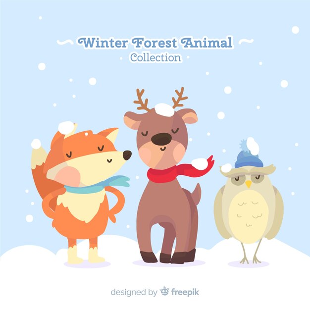 Colección de animales forestales en invierno