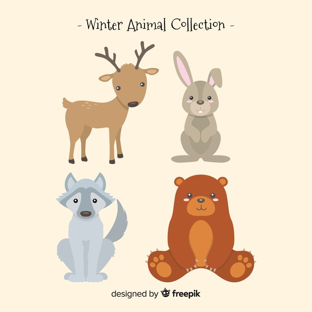 Colección de animales forestales en invierno