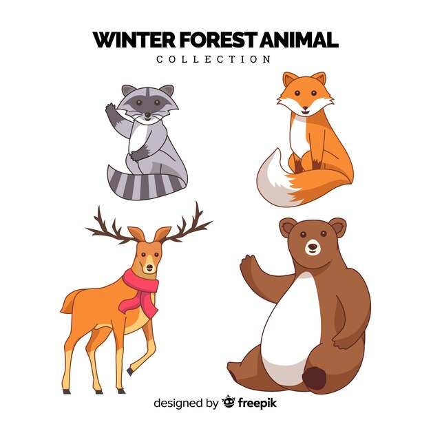 Colección de animales forestales de invierno