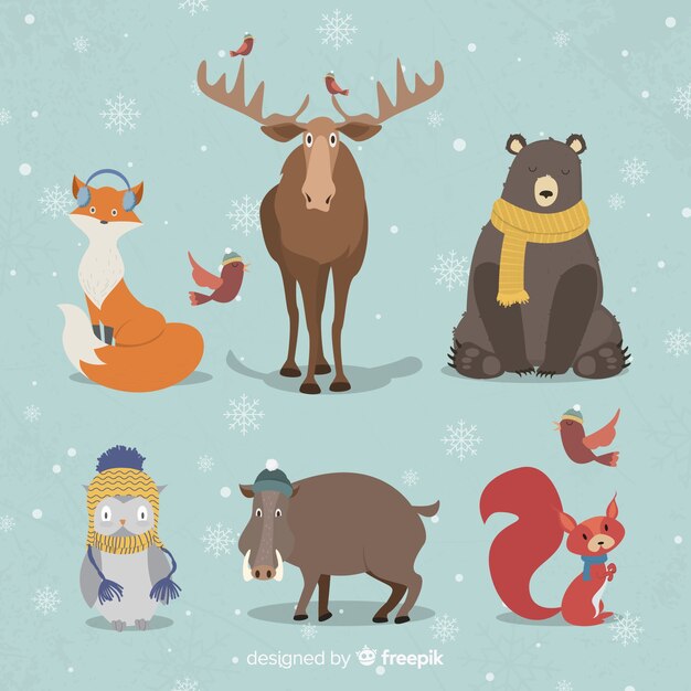 Colección de animales forestales de invierno