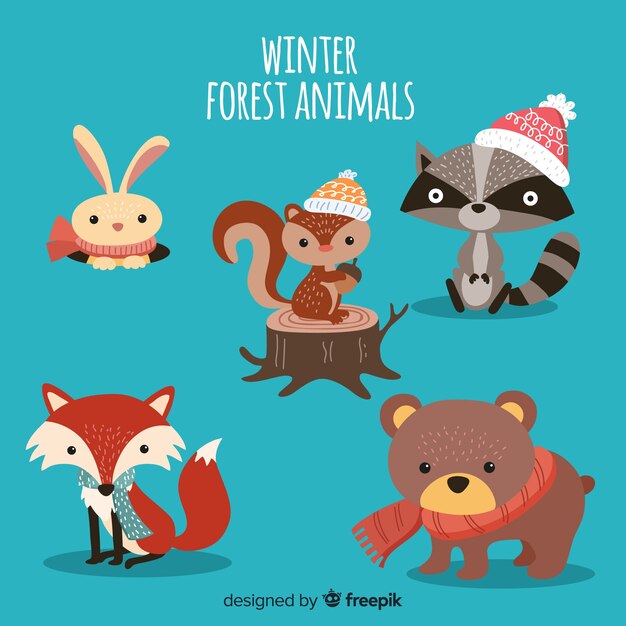 Colección de animales forestales de invierno