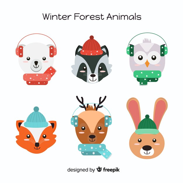 Colección de animales forestales de invierno
