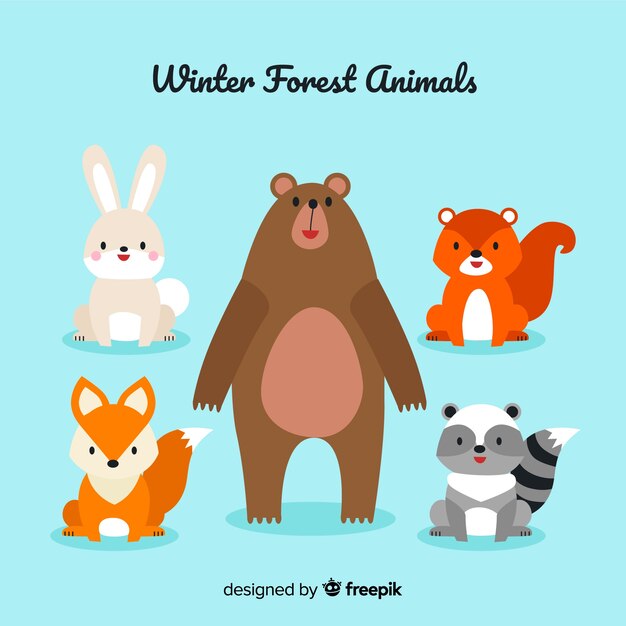 Colección de animales forestales en invierno