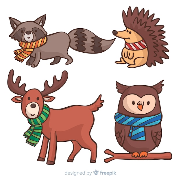 Colección de animales forestales de invierno