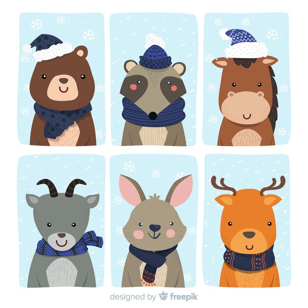 Colección de animales forestales de invierno
