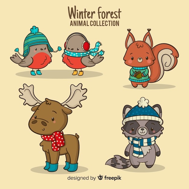 Colección de animales forestales de invierno