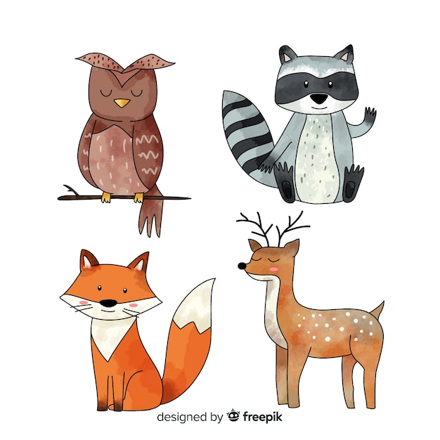 Colección de animales forestales en invierno