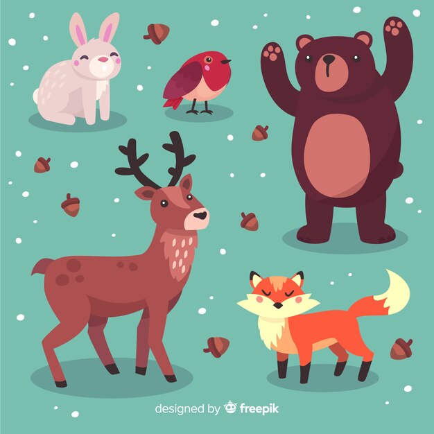 Colección de animales forestales de invierno
