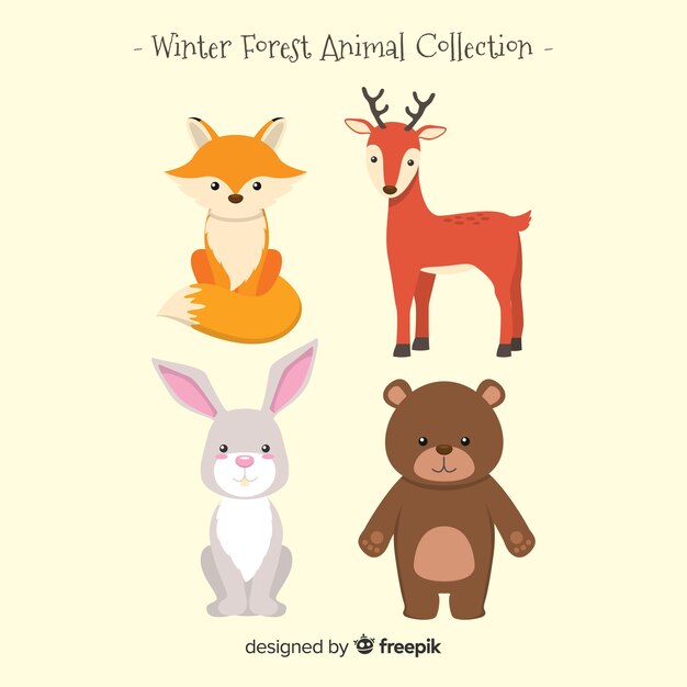 Colección de animales forestales de invierno
