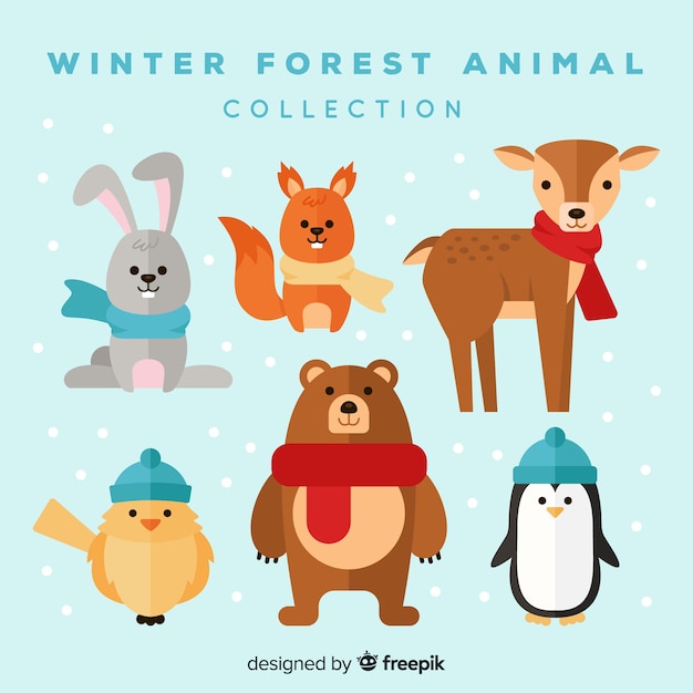 Colección de animales forestales en invierno