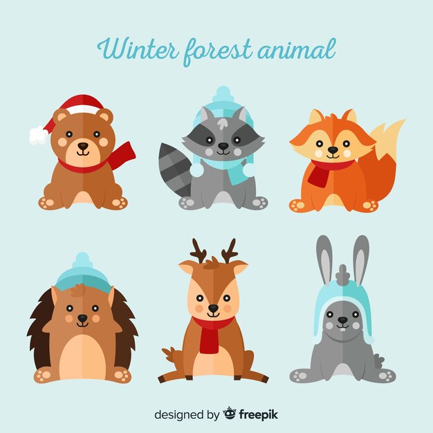 Colección de animales forestales en invierno