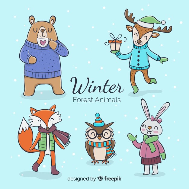 Colección de animales forestales en invierno