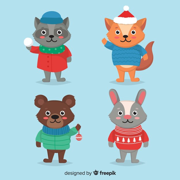 Colección de animales forestales en invierno