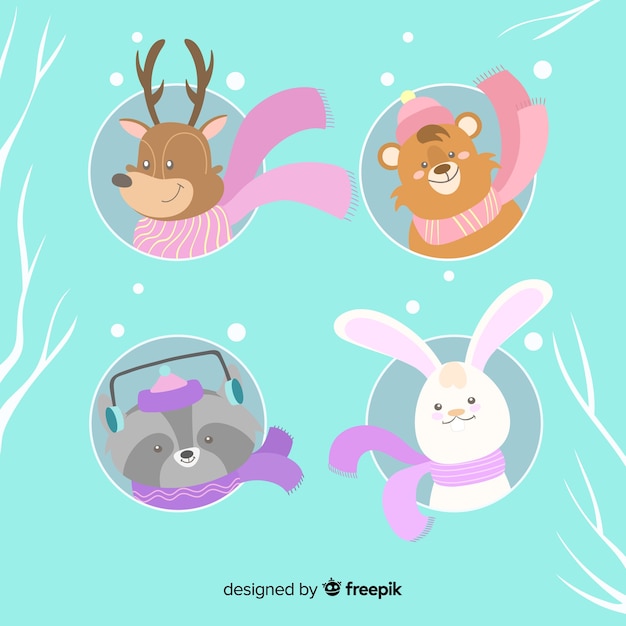 Colección de animales forestales en invierno