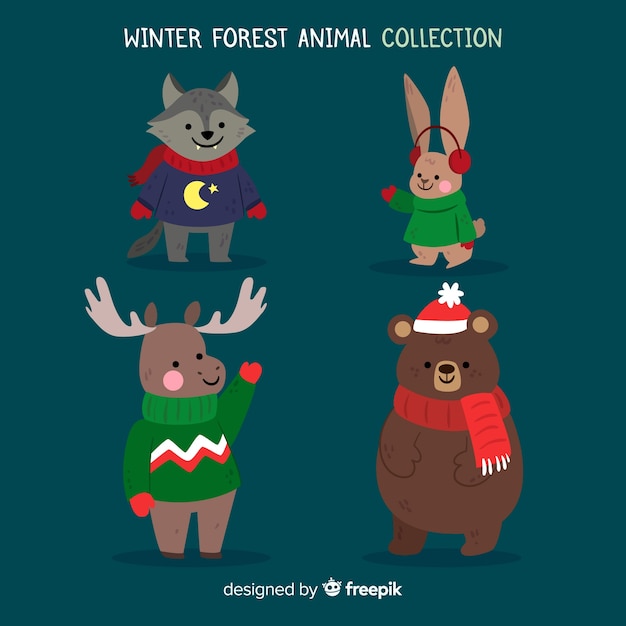 Colección de animales forestales en invierno