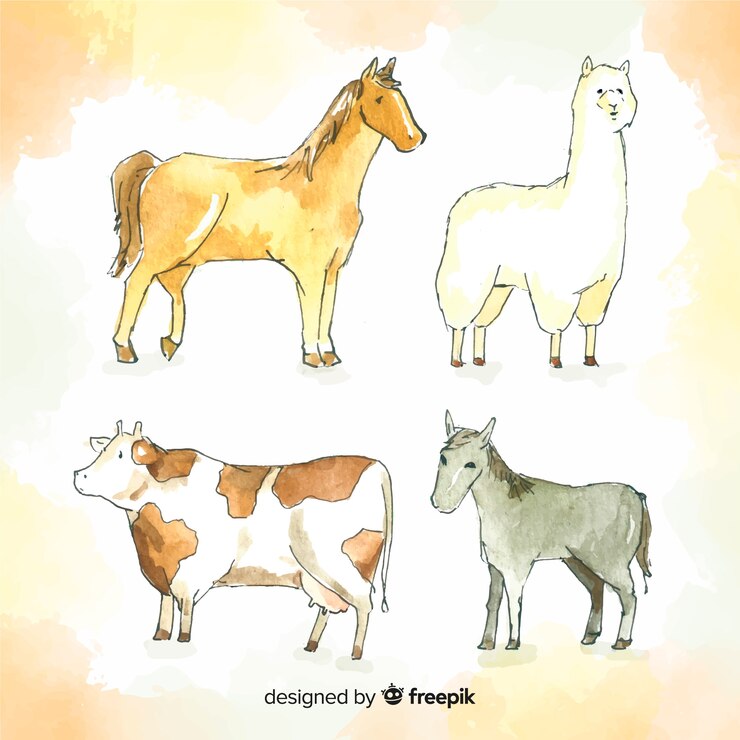 Vector gratuito colección de animales de granja en acuarela