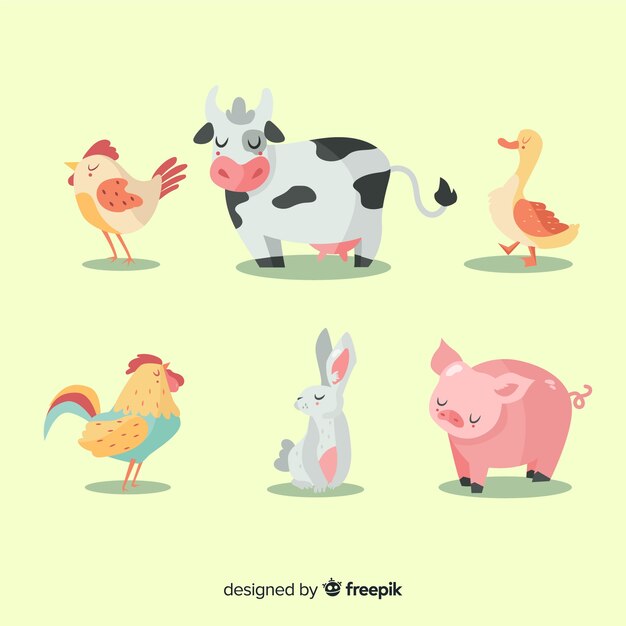 Colección de animales de granja dibujada a mano