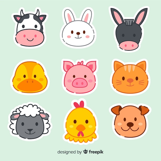 Colección de animales de granja dibujado a mano
