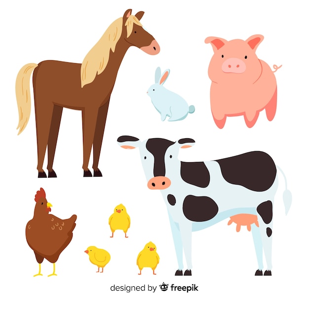Vector gratuito colección de animales de granja dibujado a mano
