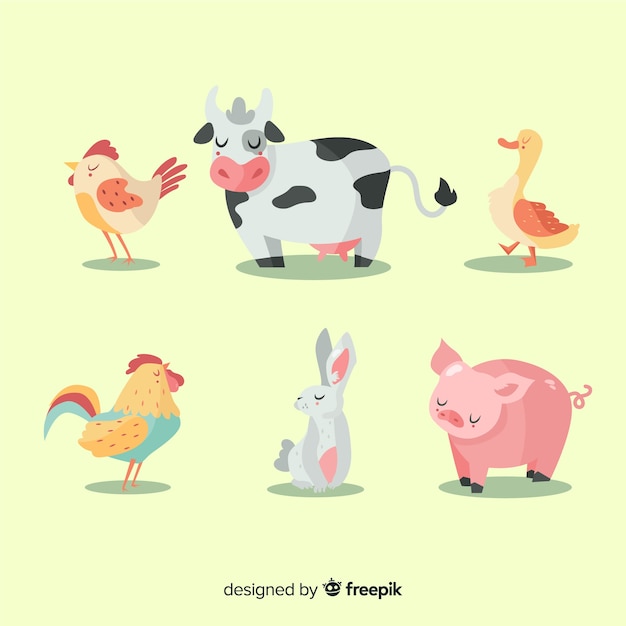 Colección de animales de granja dibujado a mano