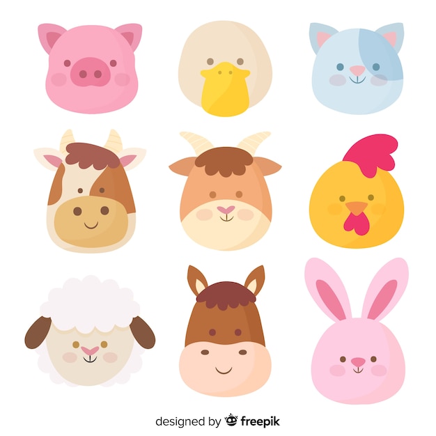 Colección de animales de granja dibujado a mano