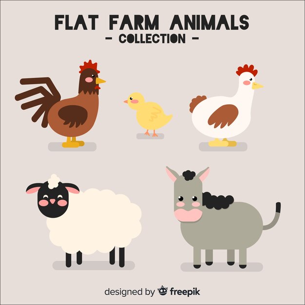 Colección animales de granja dibujados a mano