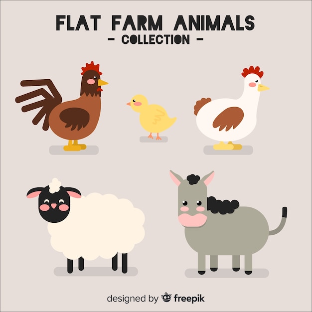 Colección animales de granja dibujados a mano