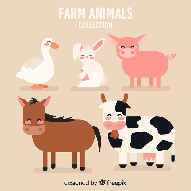 Colección animales de granja dibujados a mano