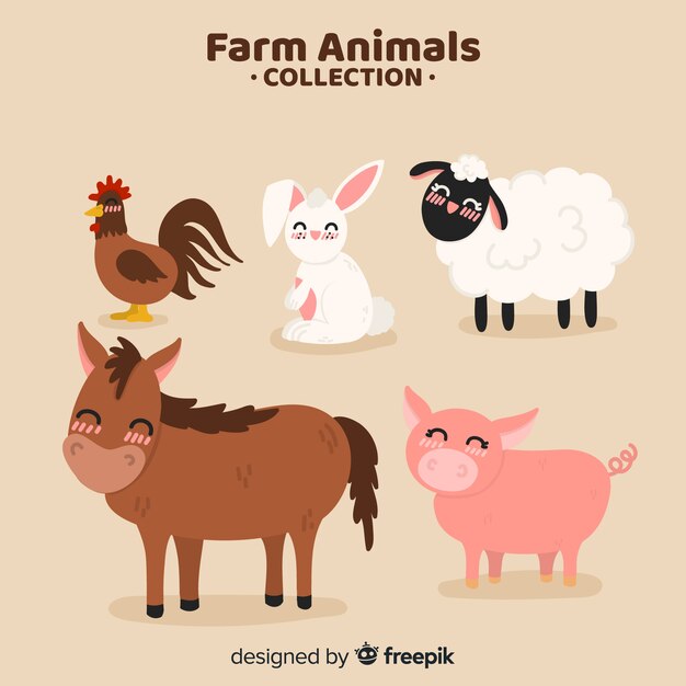 Colección animales de granja dibujados a mano