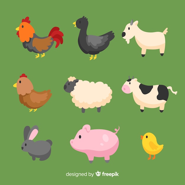 Vector gratuito colección animales de granja dibujados a mano