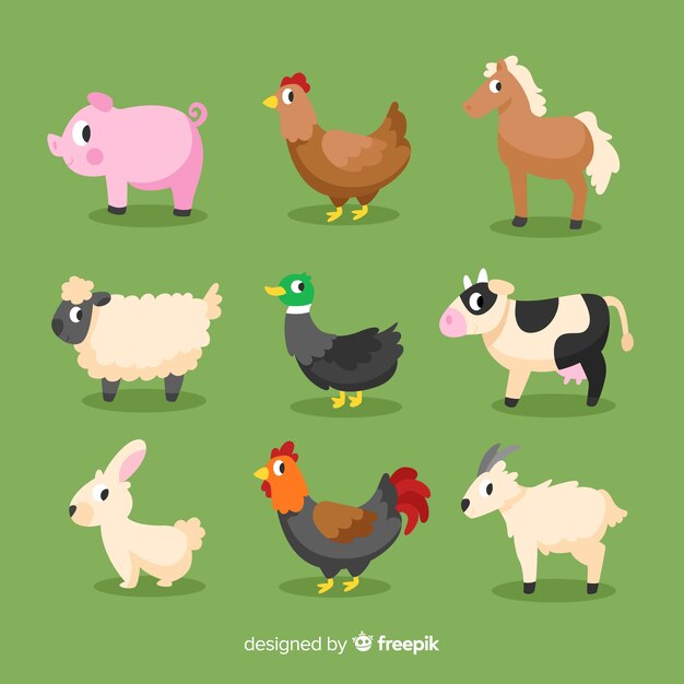 Colección animales de granja dibujados a mano