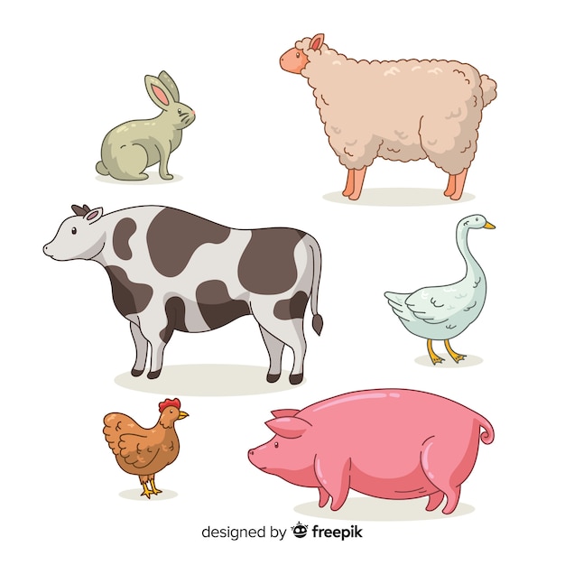 Vector gratuito colección de animales de granja dibujados a mano