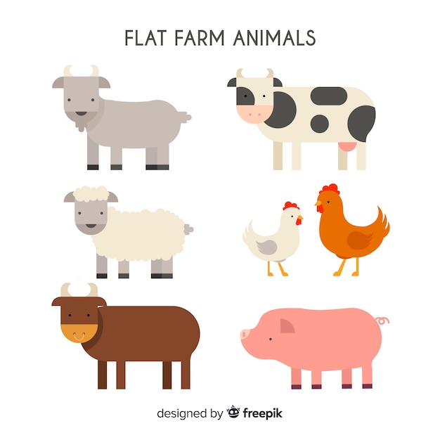Colección de animales de granja dibujados a mano