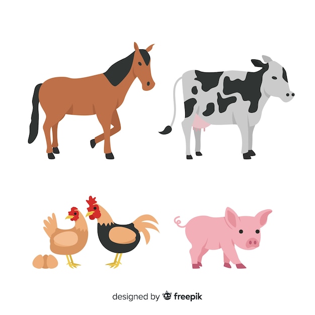 Colección animales de granja dibujados a mano