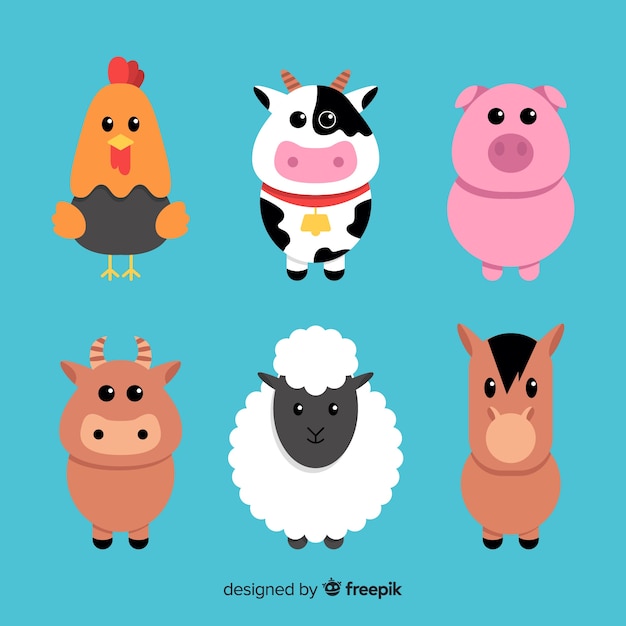 Colección animales de granja dibujados a mano