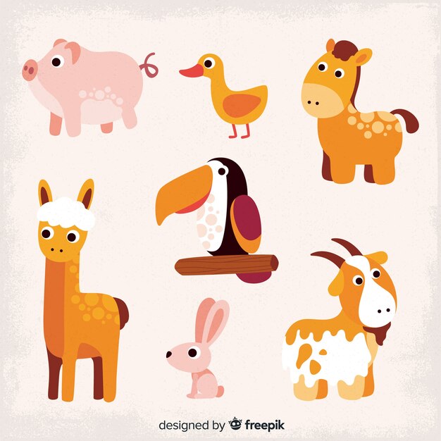 Colección animales de granja dibujados a mano