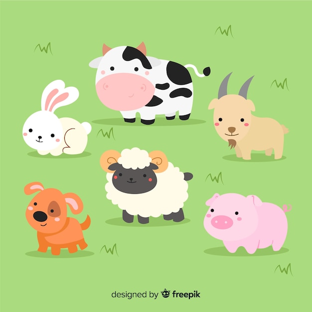 Colección animales de granja dibujados a mano