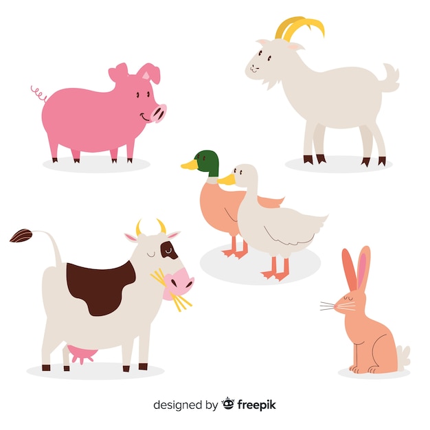 Vector gratuito colección de animales de granja dibujados a mano