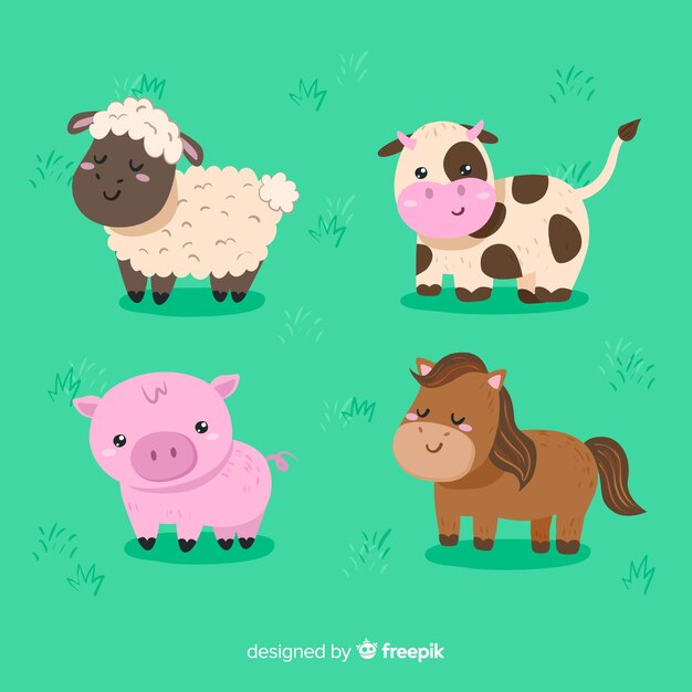 Colección de animales de granja dibujados a mano