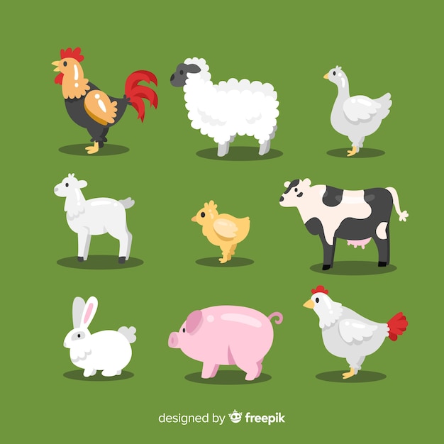 Vector gratuito colección de animales de granja en diseño plano