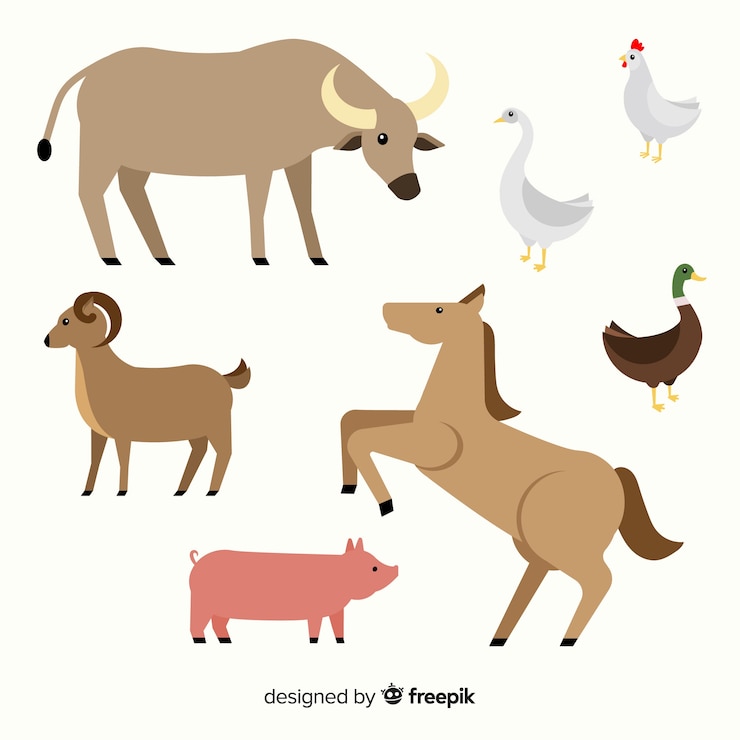 Vector gratuito colección de animales de granja en diseño plano