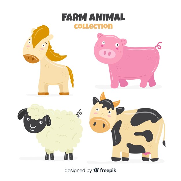Colección de animales de granja en diseño plano