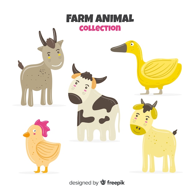 Vector gratuito colección de animales de granja en diseño plano