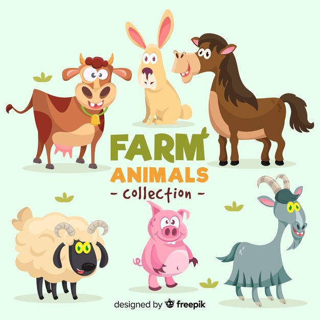 Colección de animales de granja en diseño plano