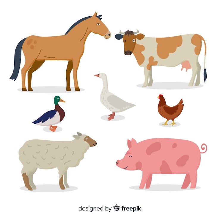 Vector gratuito colección de animales de granja en diseño plano