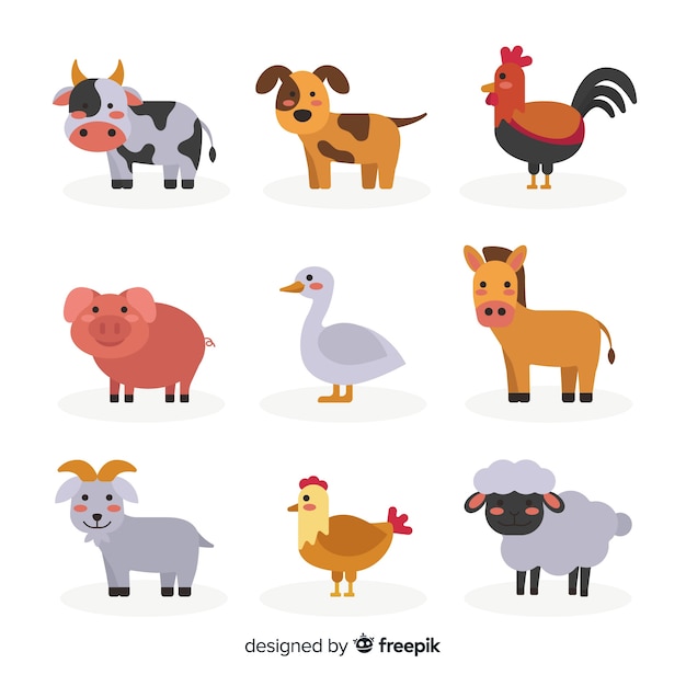 Colección de animales de granja en diseño plano