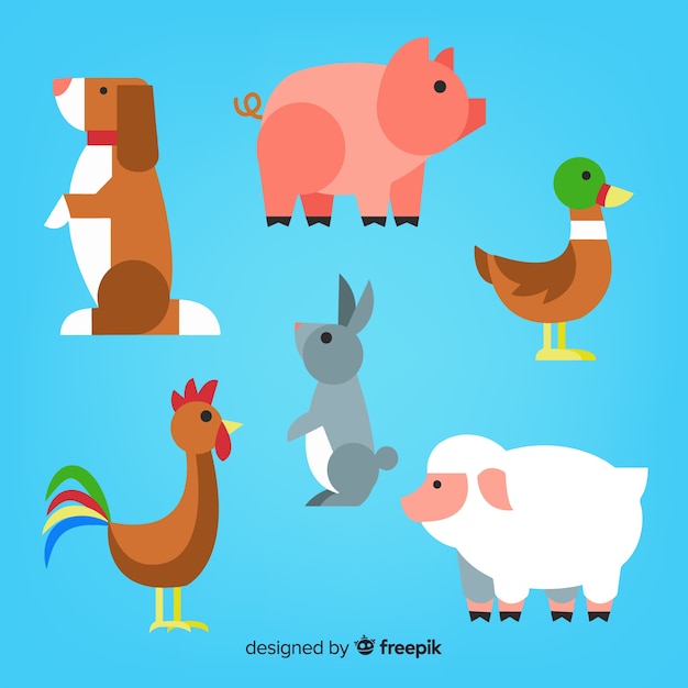 Colección de animales de granja en diseño plano