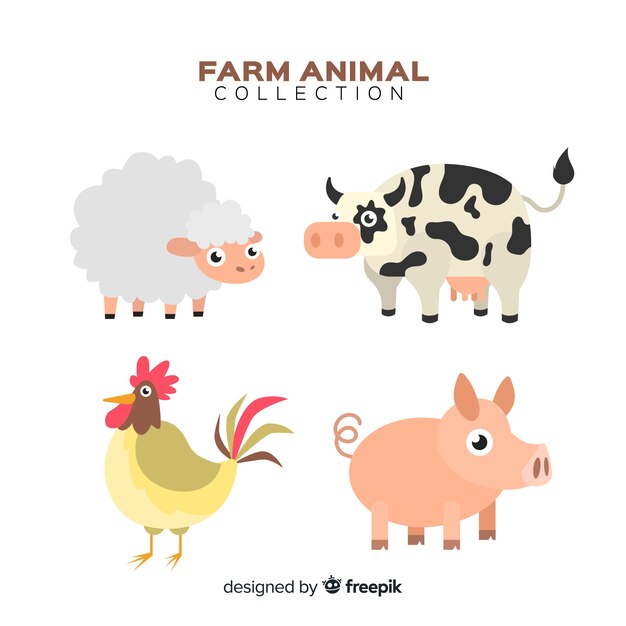 Colección de animales de granja en diseño plano