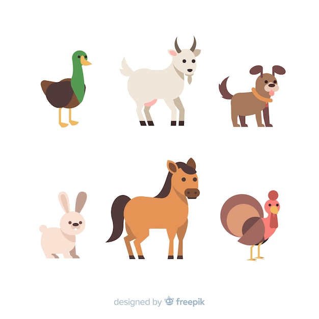 Colección de animales de granja en diseño plano