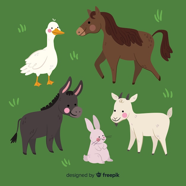 Colección de animales de granja en diseño plano